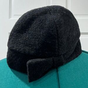 NWT Talbots Women Retro Soft Boiled Wool Cloche Hat Black Side Bow Fits 22"